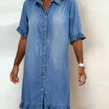 Clarissa® | Vestido de denim cómodo con pliegues favorecedores