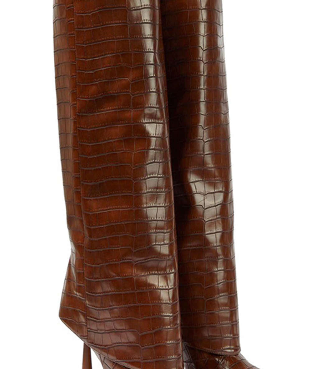 Botas de Tacón Alto de Cuero Sintético de Cocodrilo con Punta Afilar