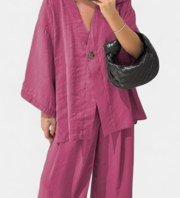 Eli Conjunto Oversize de Top con Cuello en V y Pantalón Recto