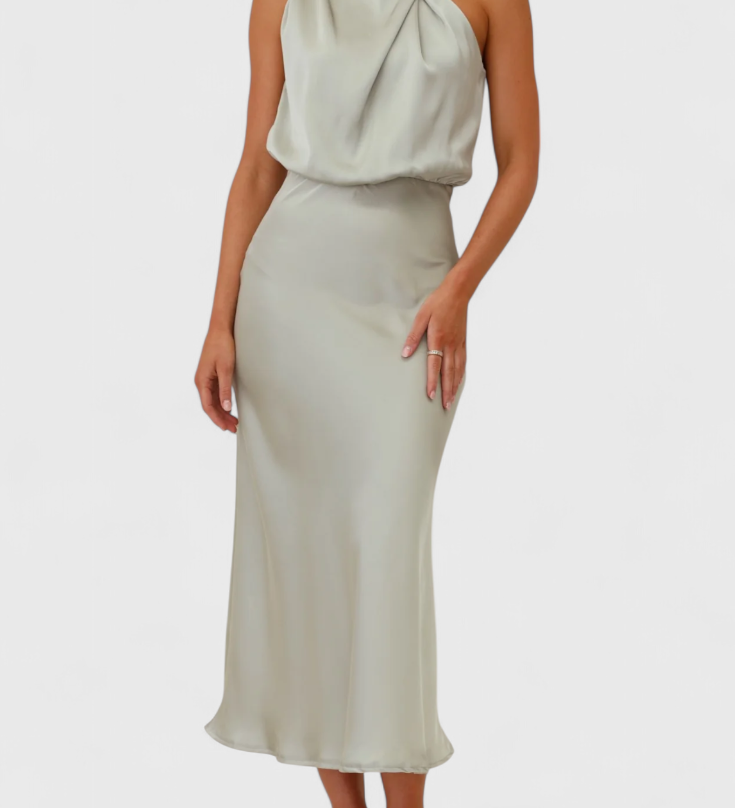 Rina Vestido Elegante de Cuello Halter Drapeado