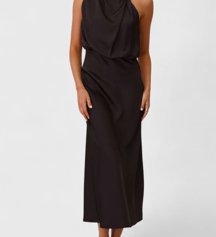 Rina Vestido Elegante de Cuello Halter Drapeado