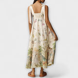 Juliette - Vestidos midi coloridos de tela de lino con cinturón de ballet
