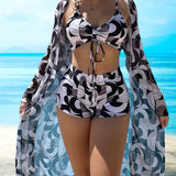 Gabriela™ | Conjunto de bikini de 3 piezas con estampado