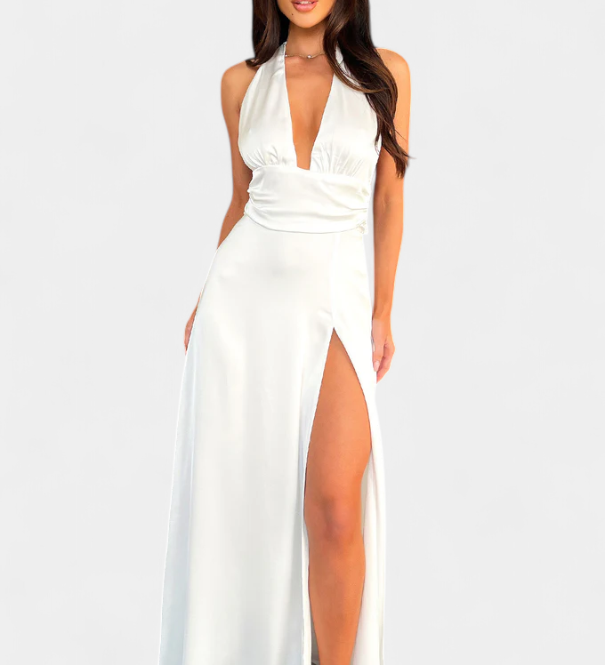 Latisha Vestido de Cuello Halter y Gran Abertura
