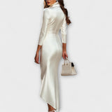 Rebecca - Vestido midi de satén blanco con escote en V