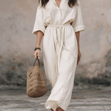 Vestido maxi bohemio tipo camisa sin esfuerzo con cordón en la cintura