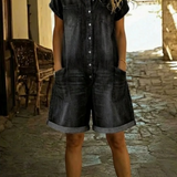Elvora | Mono de denim con cuello y mangas cortas