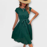 Claire - Manga corta, plisado, vestido midi casual