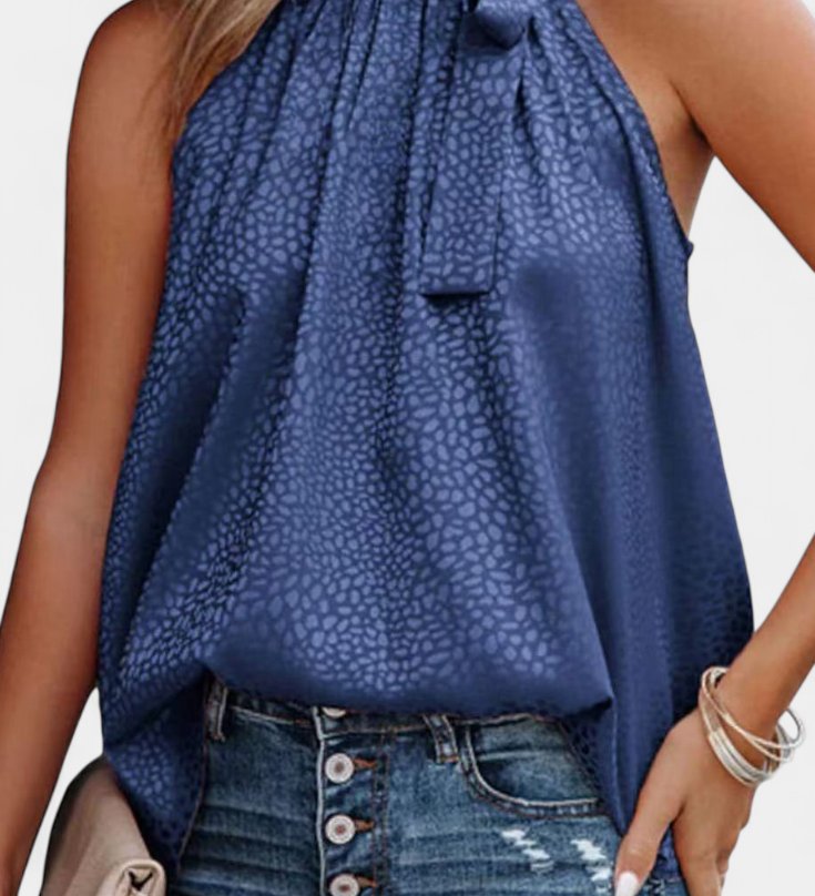 Adela | Top sin Mangas de Leopardo con Cuello Alto y Lazo