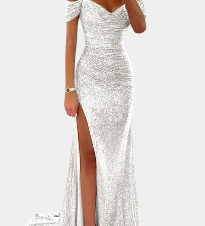 Molinas Vestido de Sirena Off-Shoulder con Lentejuelas