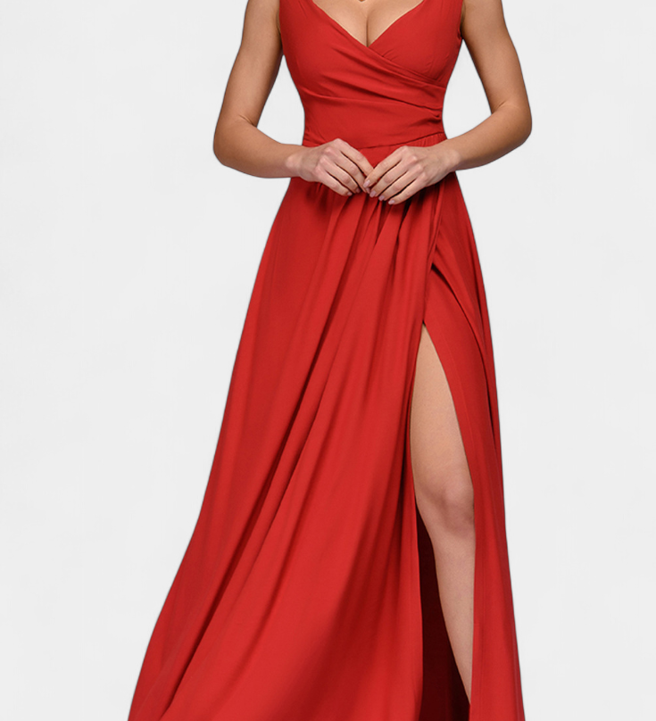 Rocío Vestido Largo con Drapeado Frontal y Escote Cruzado
