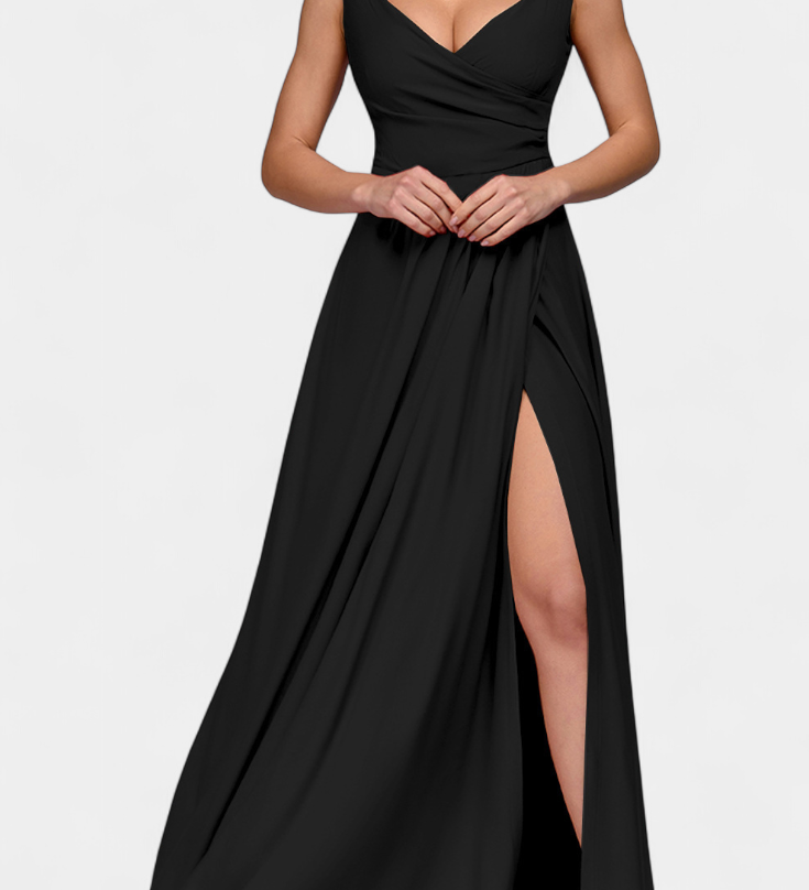 Rocío Vestido Largo con Drapeado Frontal y Escote Cruzado