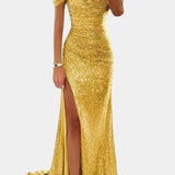 Molinas Vestido de Sirena Off-Shoulder con Lentejuelas