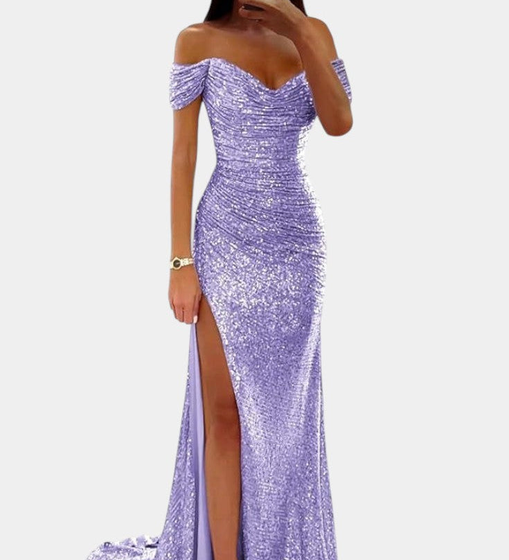 Molinas Vestido de Sirena Off-Shoulder con Lentejuelas