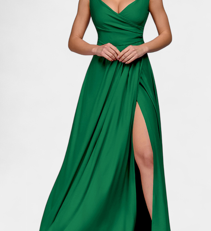Rocío Vestido Largo con Drapeado Frontal y Escote Cruzado