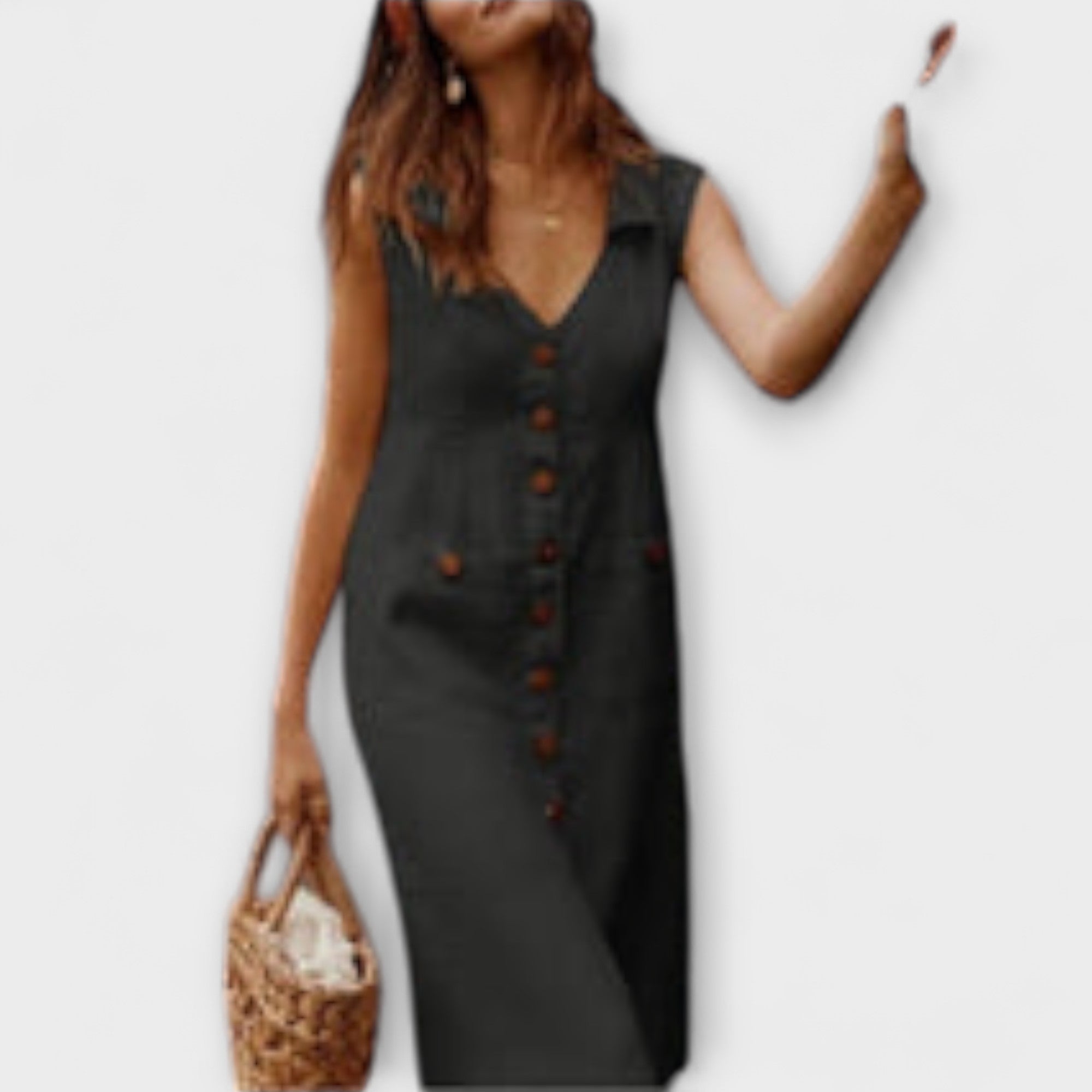 Nora – Vestido de línea A de algodón y lino con escote en V