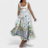 Juliette - Vestidos midi coloridos de tela de lino con cinturón de ballet