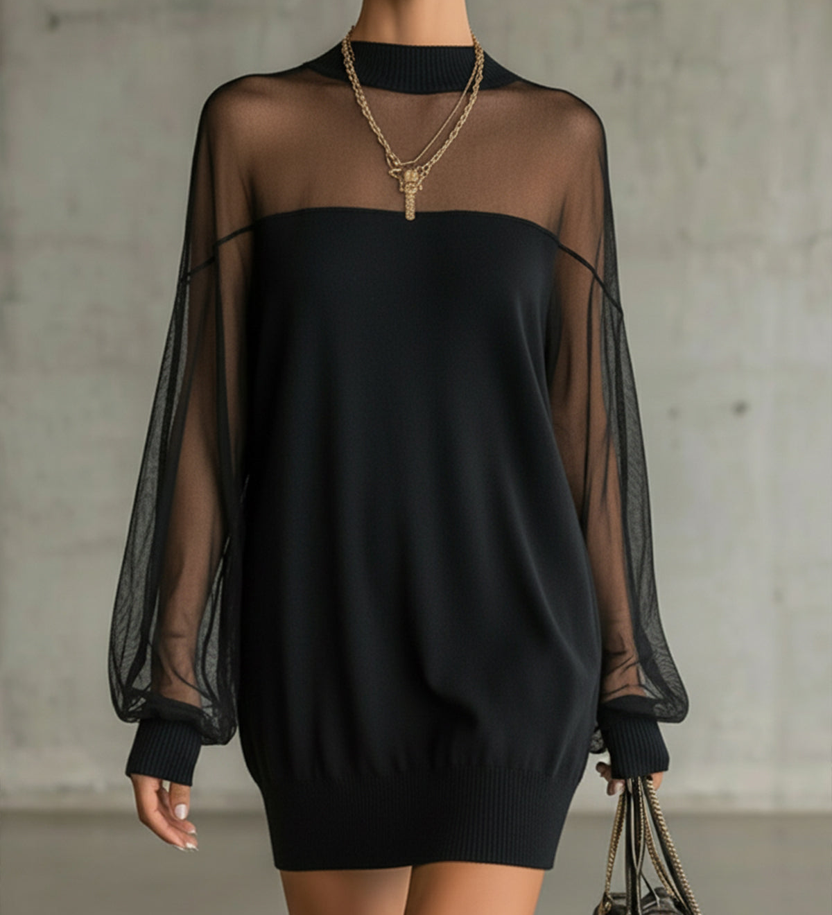Amélie™ | Elegante Vestido corto negro con mangas de malla