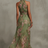 Florine™ | Vestido Maxi Verde con Estampado Floral
