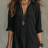 Soline™ | Vestido maxi negro holgado con botones