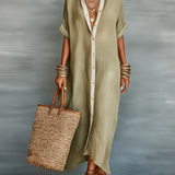 Manelle™ | Vestido maxi verde oliva con línea minimalista