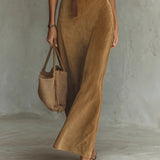 Juline™ | Vestido Maxi de aspecto gamuza con solapa