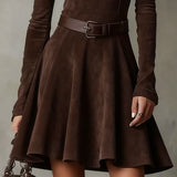 Noémie™ | Vestido mini vintage de gamuza en marrón oscuro