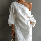 Elise™ | Elegante vestido maxi de un solo hombro en blanco