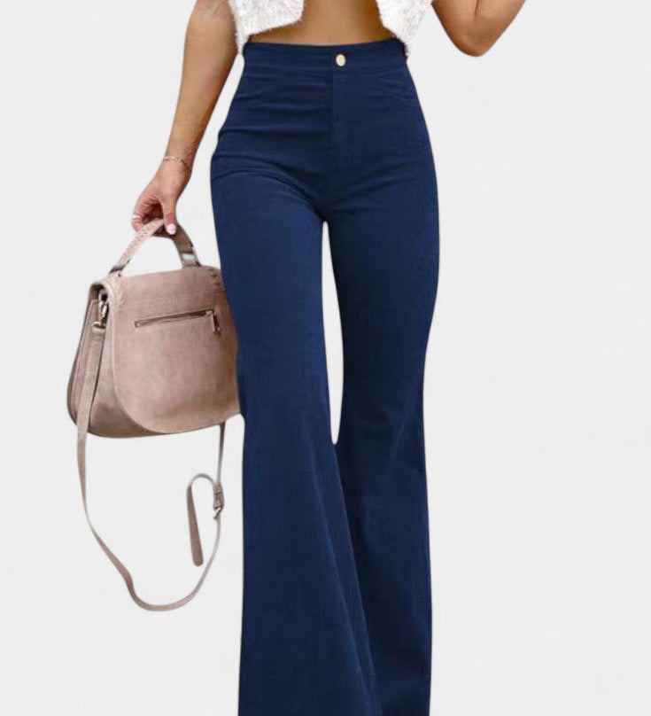 Kiara Pantalones de Terciopelo de Pierna Ancha de Cintura Alta