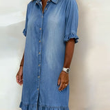 Clarissa® | Vestido de denim cómodo con pliegues favorecedores