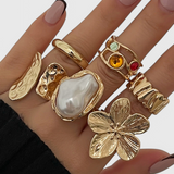 Anillo Abierto en Forma de Flor Líquida de Perla