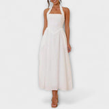 Lydia - Vestido halter negro de longitud midi con detalle en la cintura