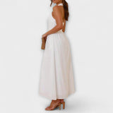 Lydia - Vestido halter negro de longitud midi con detalle en la cintura