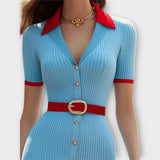 Sina - Vestidos ajustados a rayas en azul pastel con estilo