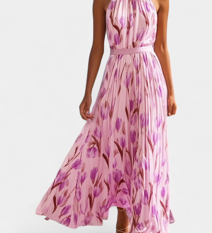 Juliene Vestido Floral Sin Mangas con Cinturón