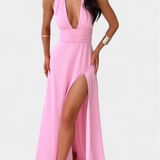 Latisha Vestido de Cuello Halter y Gran Abertura