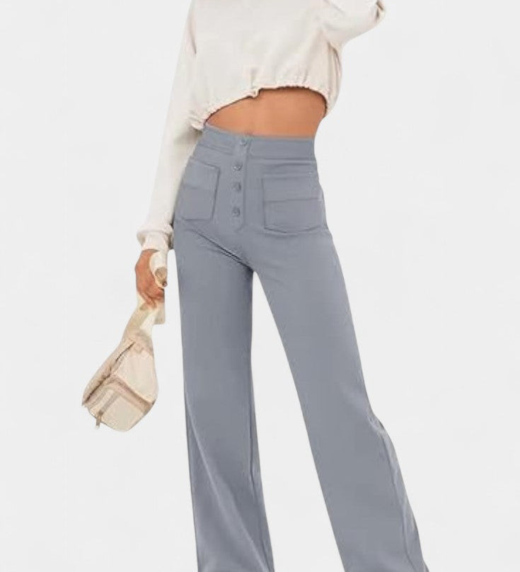 Nova Pantalones Rectos de Cintura Alta y Elasticidad
