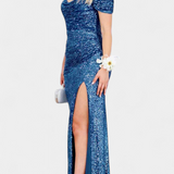 Molinas Vestido de Sirena Off-Shoulder con Lentejuelas