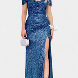 Molinas Vestido de Sirena Off-Shoulder con Lentejuelas