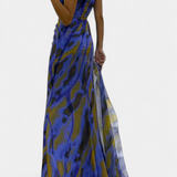 Aylin Vestido Maxi Asimétrico con Estampado Vibrante