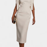 Reece Vestido Midi con Perlas y Cuello Redondo