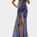 Aylin Vestido Maxi Asimétrico con Estampado Vibrante