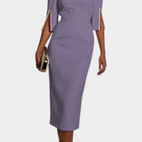 Reece Vestido Midi con Perlas y Cuello Redondo
