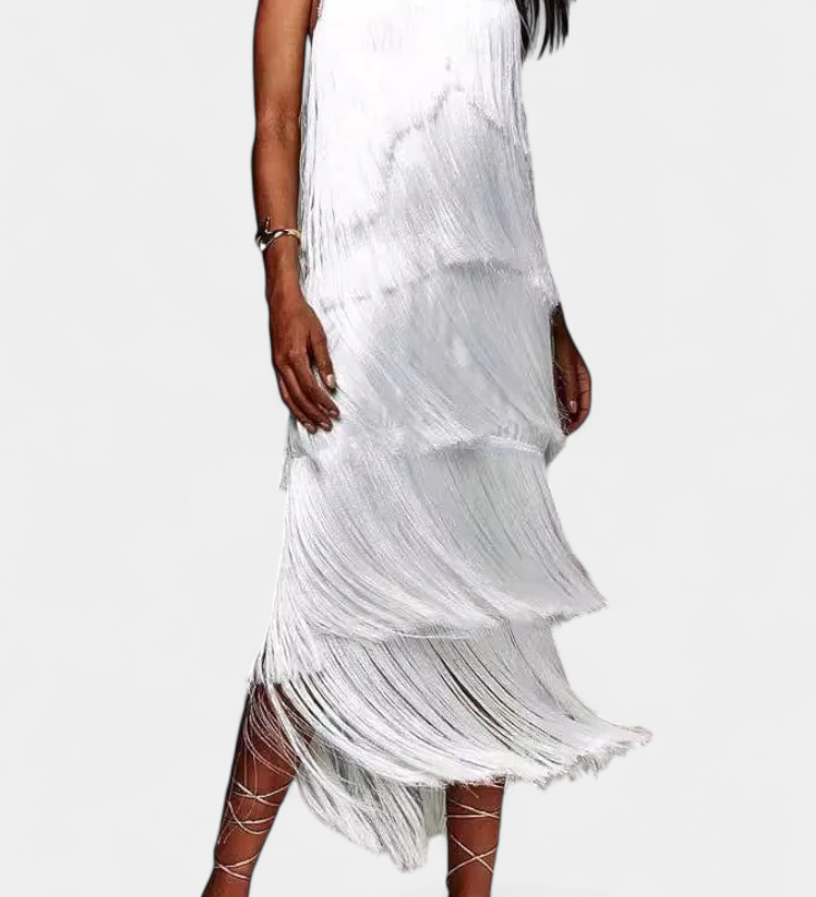 Saidey Vestido con Flecos y Espalda Descubierta