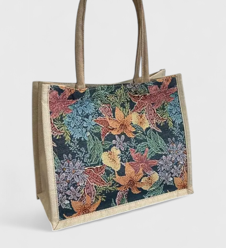 Taila Bolsa de Yute con Estampado Floral y Diseño Ecológico