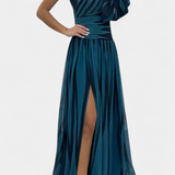 Bethania Vestido Maxí Elegante de Rayas con Un Solo Hombro