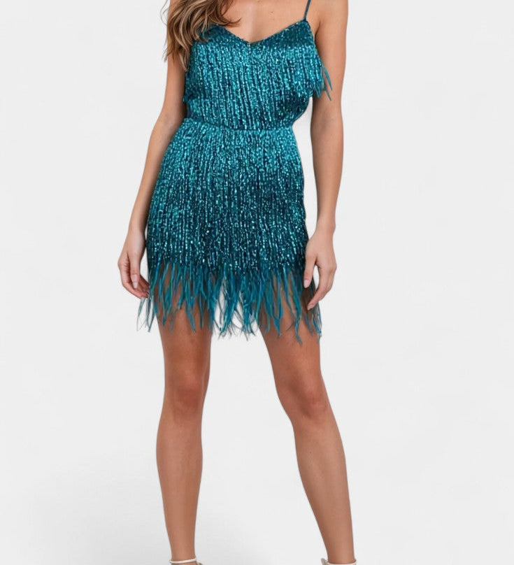 Adena Vestido Mini de Plumas