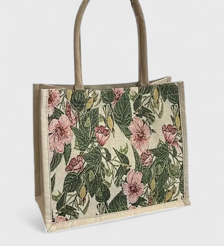 Taila Bolsa de Yute con Estampado Floral y Diseño Ecológico