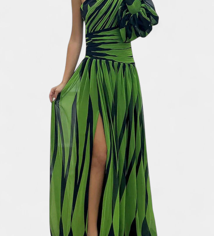 Bethania Vestido Maxí Elegante de Rayas con Un Solo Hombro