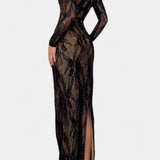 Adoria Vestido Largo de Encaje con Cuello Cuadrado